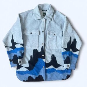 Wild Fable Women's Oversized Blue Mountain Fleece Shacket SZ M